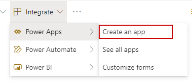 Choose the option to Create an app from the Integrate button 
